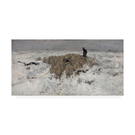 Anton Mauve 'Flock Of Sheep With Shepherd In The Snow' Canvas Art,12x24